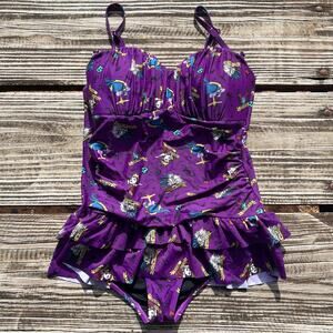 Disney Villains Tattoo Swimsuit M Purple Ruffle Retro One Piece Hot Topic Ursula